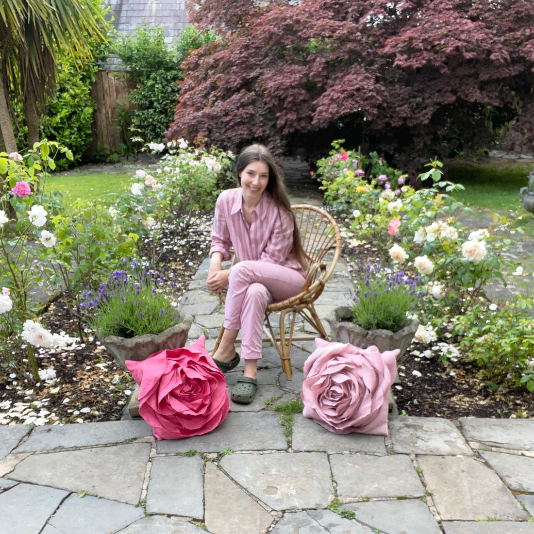 Rose Cushions in Vintage Pink Irish Linens, Summer 2023