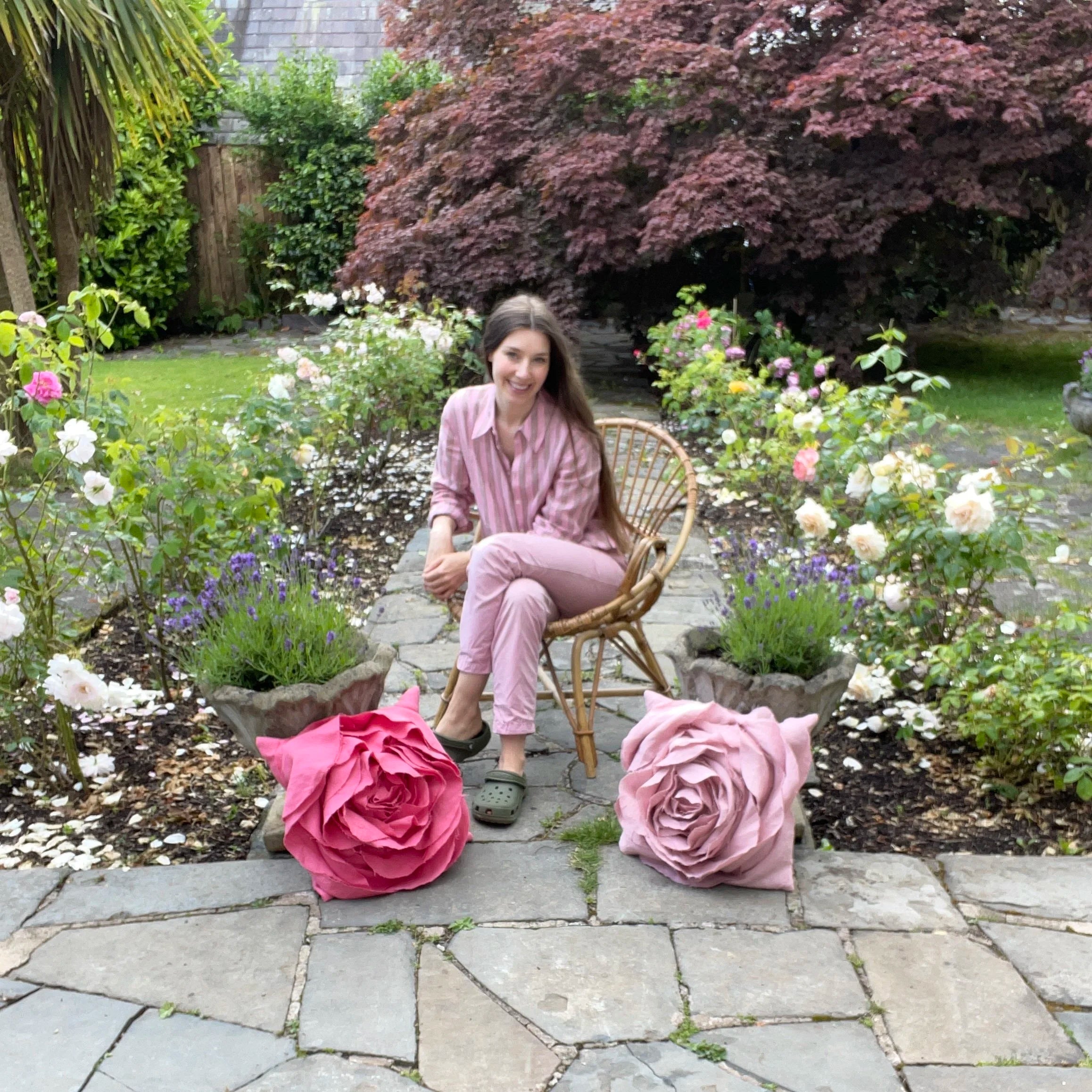 Rose Cushions in Vintage Pink Irish Linens, Summer 2023