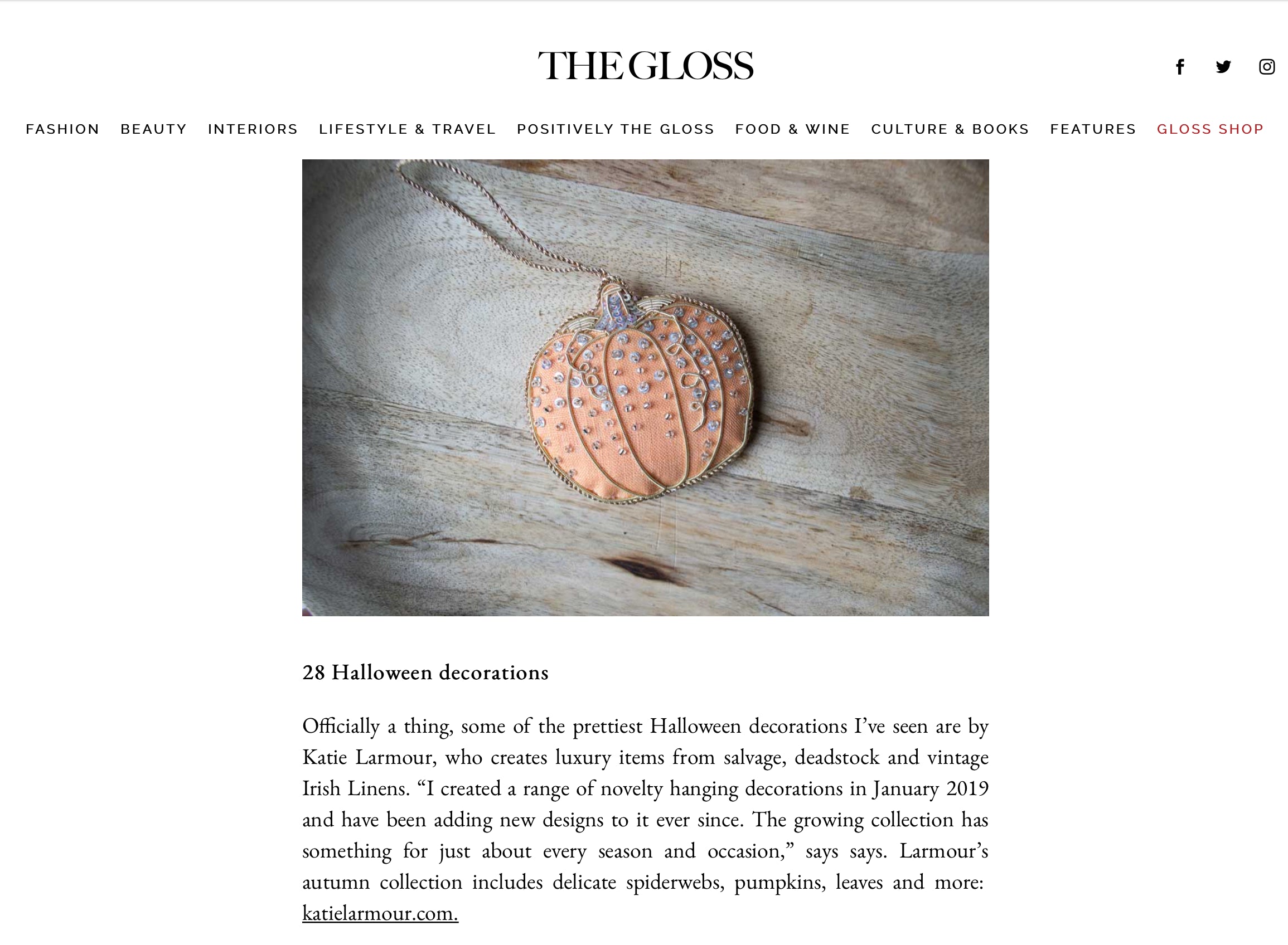 Featured in The Gloss Magazine, October 2021