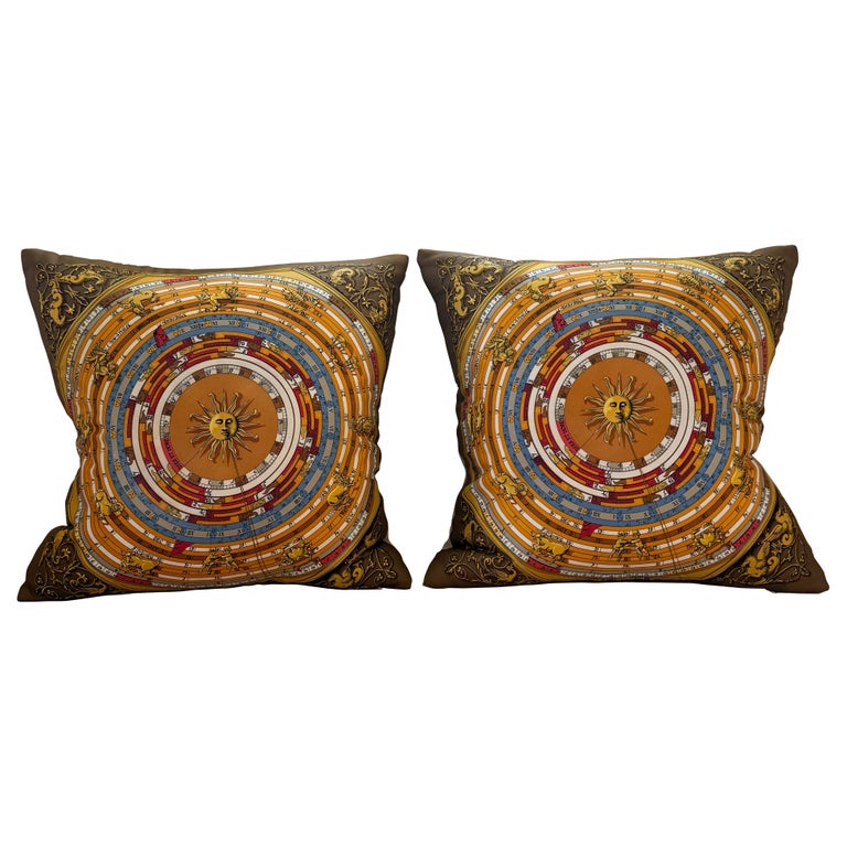 Pair of Vintage Hermes Silk Scarf & Irish Linen Cushions