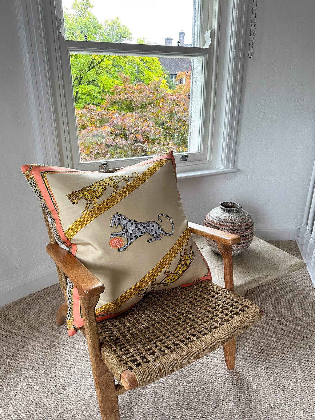 Vintage Cartier Silk Scarf & Irish Linen Cushion