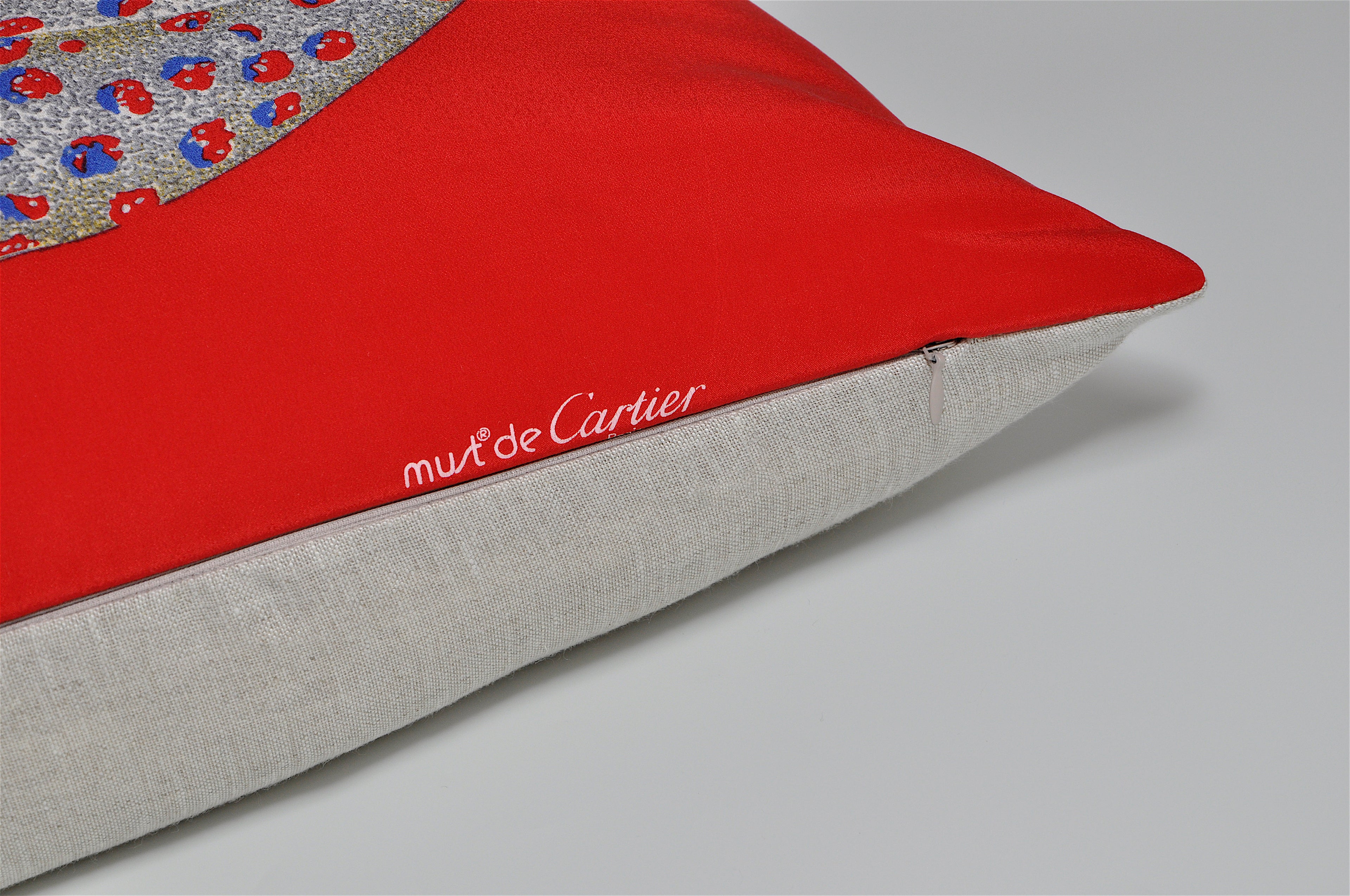 Pair of Vintage Cartier Silk Scarf & Irish Linen Cushions