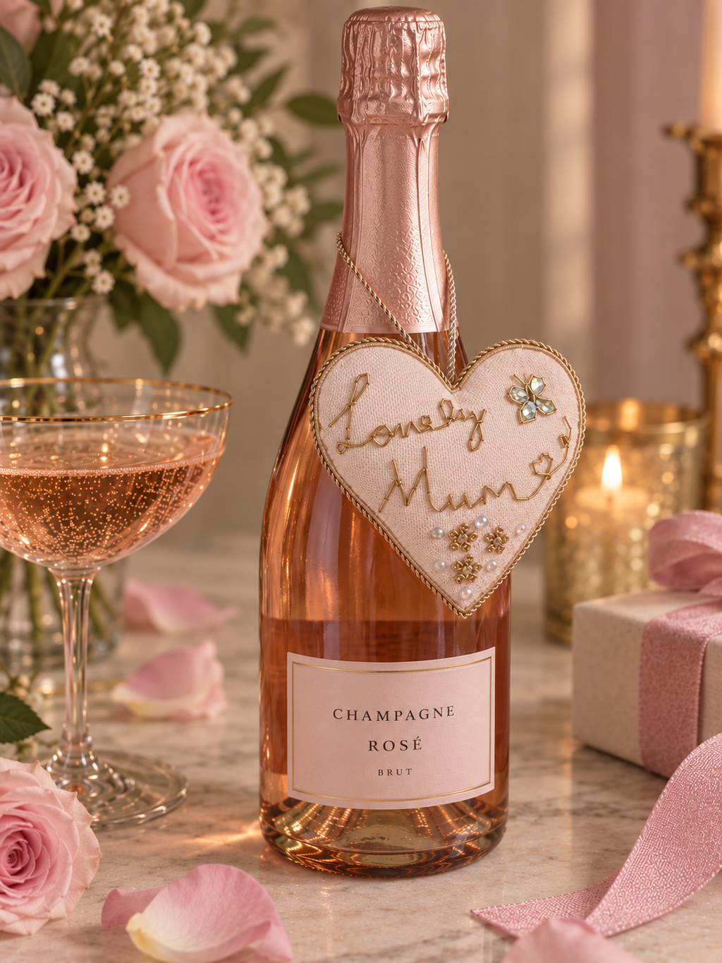 'Lovely Mum' Heart in petal pink