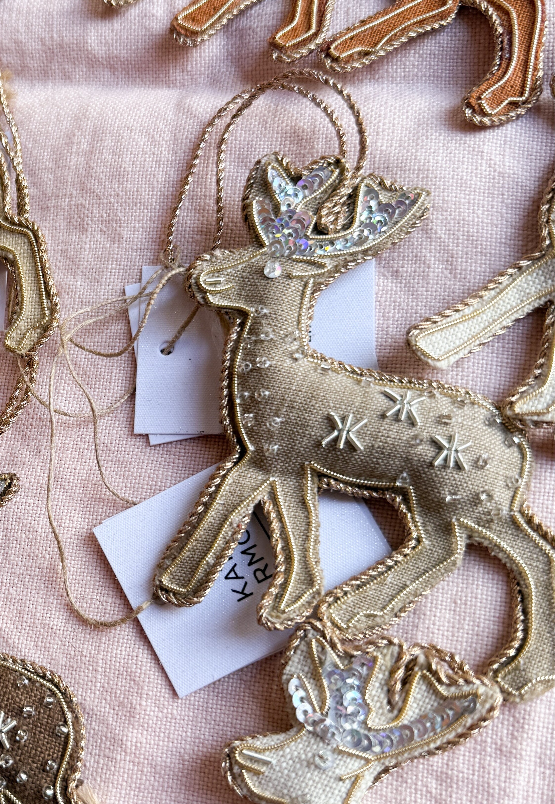 Gold grey fawn embroidered deer 